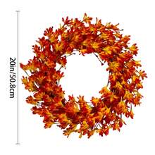 Yuejia 1PC Artificial Fall Wreath Autumn Wreaths For Front Door Orange Forsythia Wreath With Berries Fall Foliage For Indoor Outdoor Thanksgiving Day Harvest Festival Home Party Holiday Christmas Halloween Day