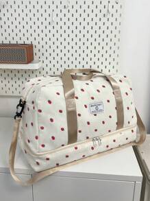 Bolsa de Viagem Overnight com Estampa de Morango em Veludo Corduroy, Bolsa Esportiva de Ginástica de Grande Capacidade para Yoga, Bolsa de Fim de Semana com Compartimento Seco e Úmido Separado e Compartimento para Sapatos, Bolsa de Ombro Casual e Portátil Adequada para Negócios, Férias, Outdoor, Esqui, Fitness, Proteção Laboral e Entrega, Acessórios Escolares