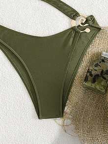 1pc Elegant Solid Color Sexy Hollow Out Knitted Fabric Women One Piece Swimsuit