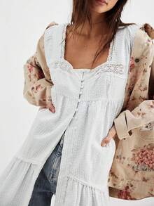 Women Puff Sleeve Short Babydoll Dress Square Neck Flowy Mini Dress Floral Ruffle A Line Summer Sundress - trắng - Xem 3