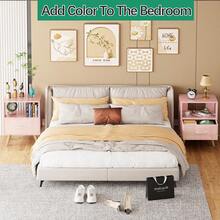 Bedside Table, Modern Open Storage Side Table, Double-Tier Nightstand, Suitable For Small Spaces, Living Rooms, And Bedrooms. - Dây rút vải màu hồng - Xem 7