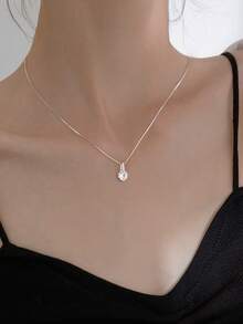 女士锆石泪珠项链，简约闪亮吊坠颈链 - 銀色 - 查看 3