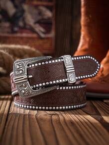 1 Stück unisex Boho Western Cowboy Gürtelschnalle Retro Khaki PU Leder Gürtel