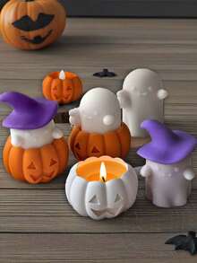 Molde de silicona con forma de calabaza fantasma, molde para velas aromáticas, decoración artesanal y regalos, molde para yeso y resina - Blanco - Ver 1