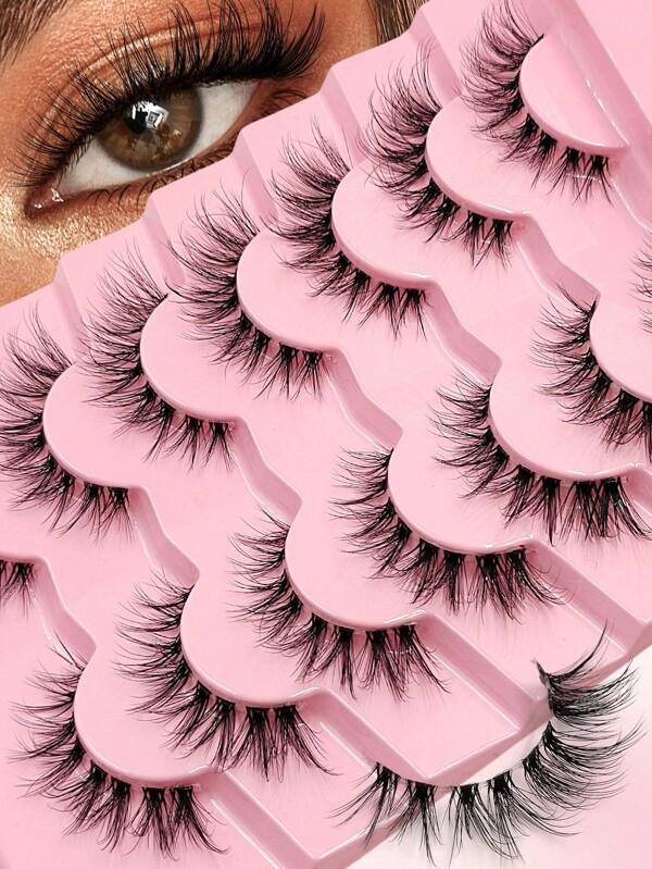 7pcs/Set Transparent Band False Eyelashes, Natural Eyelashes, Cat-Eye Lashes