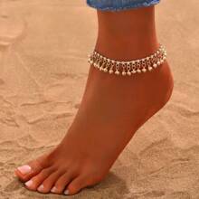 1pc Bells Tassel Rhinestone Accent Bohemian Beach Resort Anklet