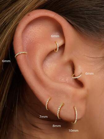 EleRunis 1 对 925 纯银防过敏经典方晶锆石 5 毫米-10 毫米耳环 18K 镀金微型耳钉耳环穿孔珠宝适合女士日常佩戴
