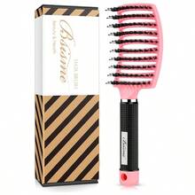 VENDAD-Hair Brush Boar Bristle Hair Brushes For Women Men Kids Curved Vent Styling Hairbrush Faster Blow Drying Paddle Der Brush For Wet Dry Curly Thick Hair Smoothing Massaging Detangling Pinkish - Pinkish - View 1