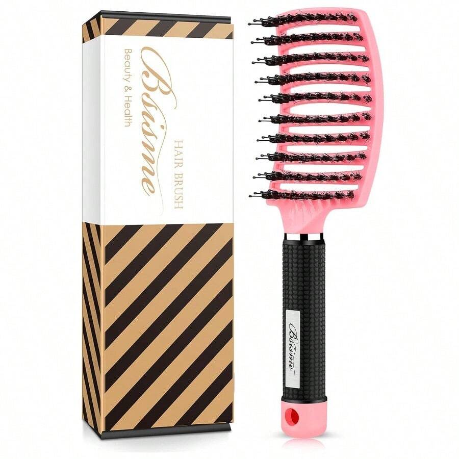 VENDAD-Hair Brush Boar Bristle Hair Brushes For Women Men Kids Curved Vent Styling Hairbrush Faster Blow Drying Paddle Der Brush For Wet Dry Curly Thick Hair Smoothing Massaging Detangling Pinkish - Pinkish - View 1