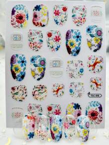 Adesivos de Arte de Unhas com Desenhos de Pássaro, Floral, Coelho, Veado