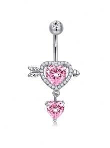 1 Peça Argola para Umbigo Descaída Rosa, Y2K, Joia de Piercing de Umbigo Fofa com Asa, Coração, Borboleta e CZ, 14G, para Mulheres