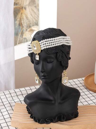 1 Set Elegant Jewelry Set, Multi-Layer Handmade Beaded Woven Colorful Matching Vintage Palace Style Earrings, Headchain, Bridal Wedding Jewelry Accessories