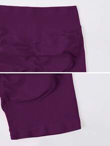 NcmRyu 1pc Women's Solid Color Short Fitted Tight Workout Shorts - Bold Plum - View 5