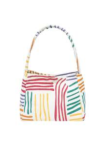 1 pieza Nuevo bolso pequeño cuadrado multicolor de rayas, bolso de hombro, bolso cruzado para mujeres jóvenes, estudiantes y damas de oficina, apropiado para diario, casual, compras, de gran capacidad y adecuado para teléfono, llaves, monedas, paraguas