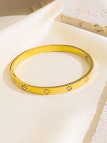 Conjunto de 4 peças ZNICE, pulseira de aço inoxidável banhada a ouro 18K com quatro folhas de flores, pulseira de corrente com quatro folhas de flores vazadas, adequada para festas femininas, uso diário, estilo europeu e americano, personalizada, generosa, luxuosa pulseira de zircônia cúbica, ótimo presente para meninas, mulheres, parentes, amigos