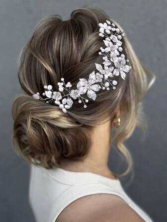 1 件新娘优雅头饰，奢华合金花朵女士时尚发梳，浪漫婚礼发饰 HP315