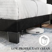 SHA CERLIN Twin/Full/Queen/King Platform Bed Frame With Velvet Upholstered Headboard, Sturdy Wooden Slats, No Box Spring Needed, Black - Black - View 6