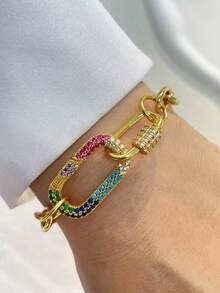 STYLEVER 1件装金色登山扣手链，不锈钢链条，多色手链，螺丝锁扣手链，双扣彩色链条 - 金黃色 - 查看 8
