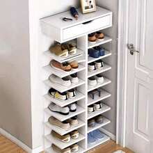 8/9 Tier Shoe Storage Rack Standing Cabinet Footwear Organizer Narrow Shelf Wood - White - View 2