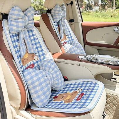 Easypie Selection 1PC Cartoon Car Seat Cushion Cute Bear Car Seat Cover, Ice Silk Seat Cushion Universal For All Seasons, Breathable And Non-Slip Single-Piece Seat Cushion, Universal For All Cars, Car Seat Cover