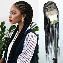 360° HD Lace Front Braid Wig 13" X 8" Lace Cornrow Braid Wig 36 Inch Full Lace Braid Wig Handmade Crochet Black Natural Box Braid Wig With Baby Hair - Black - View 6