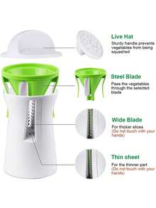 三合一蔬菜切菜套装：切片机、螺旋切丝机、快速切碎机。两种切片设计，适用于胡萝卜、黄瓜、西葫芦等素食替代食材。小巧多功能切碎机，便携便携，适合居家及户外厨房使用。
