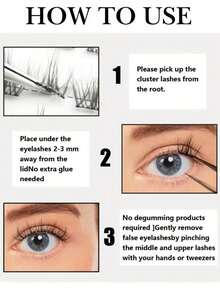 60 件 CC 卷曲猫爪睫毛自然假睫毛 - 无需胶水，轻盈日常佩戴，可重复使用，轻松 3 秒粘贴，自粘无胶假睫毛 - 即时 3 秒按压睫毛，可重复使用，强力定型，无需凌乱胶水睫毛簇，睫毛簇，单根睫毛，睫毛，假睫毛 - C - 查看 8