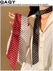 1pc Polka Dot Narrow Oblong Scarf For Women, Fashionable Versatile Headscarf Suitable For Daily, Commute, Banquet, Dating, Outing, Street Photography, Party And Other Occasions, Elegant Feminine Charm Accessory For Dress - Small Polka Dot Scarf - View 13
