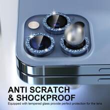 3pcs Camera Lens Protector Film Compatible With LPhone 16, 15, 14.13, 12, 11, Tempered Glass Metal Ring Cover, HD Clear (Blue) Applicable To Daily Shield, Office, Home Sparkling Crystal Phone Camera Cover Waterproof Shockproof Anti-Fall Anti-Fall Scratch Resistant Anti-Fingerprint Full Cover - Blue - View 7