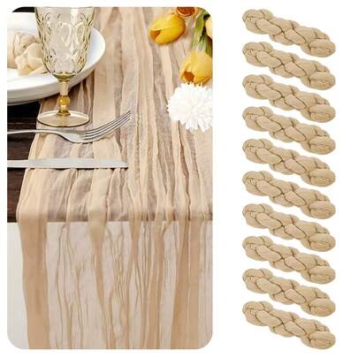 10 chiếc khăn trải bàn xếp ly màu sâm panh, hoàn hảo cho đám cưới, sinh nhật, tiệc mừng em bé, trang trí bàn tiệc, kỷ niệm ngày cưới và tiệc chiêu đãi, khăn trải bàn bằng vải voan mỏng, cờ trang trí bàn.