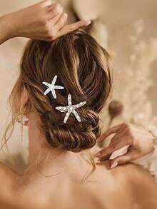 3pcs Vintage Faux Pearl Decor Starfish Shaped Hair Clip Stylish Hair Bun Maker Accessory, Suitable For Women And Girls For Daily Wear, Claw Clips, Clips For Hair, Hair Slide, Hair Claws - Multicolor - View 2