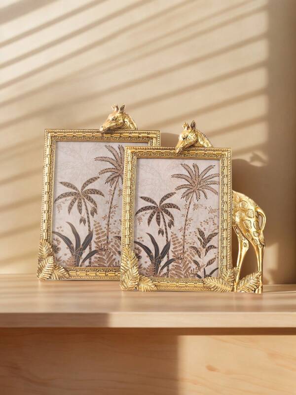 1pc Rectangular Giraffe Shaped Resin Photo Frame, Resin Material Desktop Warm Photo Display Frame, Suitable For Home Photo Decor And Photography Prop