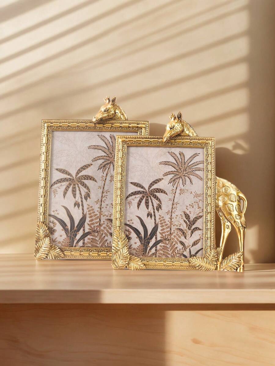 1 khung ảnh nhựa hình con hươu cao cổ hình chữ nhật, khung ảnh để bàn bằng nhựa ấm áp, thích hợp để trang trí ảnh gia đình và đạo cụ chụp ảnh