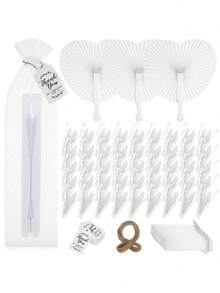 40 件 / 30 件 / 20 件 / 15 件白色折叠心形手持纸扇，婚礼手持扇套装，含带标签的欧根纱袋和黄麻绳，趣味 DIY，情人节新年礼物，家居装饰，适用于婚礼新娘送礼会装饰，婚礼回礼，派对回礼