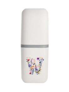 1pc Romantic Flower Initials A-Z White Portable Toothbrush Case, Keep Your Toothbrush Clean And On The Go!Travel Toothbrush Holder, Portable Toothbrush Cup Cover, Suitable For Travel, Camping, Business Travel, And School, Multi-Purpose Toothbrush Cup, Travel Wash Cup - White - View 27