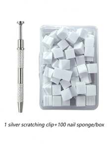 100片白色迷你可替换美甲海绵，美甲海绵金属夹，美甲渐变海绵，美甲海绵套装，包含50片小方海绵、1个刮夹，适用于渐变色美甲DIY，美甲工具，美甲用品，美甲配件