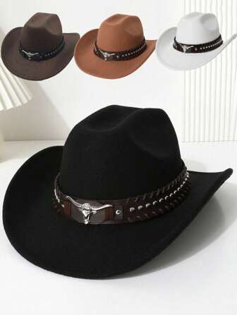1 件女式西部牛仔帽，带牛头带，做工精致，适合户外骑行、徒步旅行、驾驶、派对、牛仔配饰