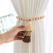 1/2 piezas Sujetacortinas con borlas de 3 colores, decoración con borlas de estilo bohemio con diseño de cuentas de madera, adecuado para decoración del hogar, a juego con cortinas, arreglo del hogar