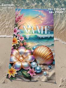 1pc Personalized Beach Towel - Made Of Polyester Fiber, Ocean & Shell Design, Super Absorbent & Quick Drying, Perfect For Beach, Swimming, Camping & Travel, Beach Essential | Beach Theme | Polyester Towel, Beach Accessories, Suitable For Wedding, Couples, Easter, Christmas, And As A Gift For Friends, Family, Couples' Wonderful New Year And Birthday - Multicolor - View 16