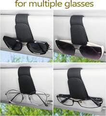 CHOSMOYI Magnetic Leather Sunglass Holder Car, Clip Car Visor, Auto Interior Accessories Universal Different Size Eyeglasses (Black) : Automotive - Black - 查看 6