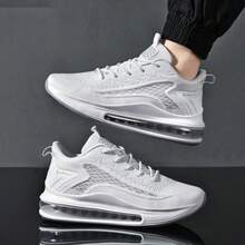Zapatillas de tenis para hombre, deportivas informales de suela gruesa, ligeras, antideslizantes y a prueba de golpes. - Blanco - Ver 8