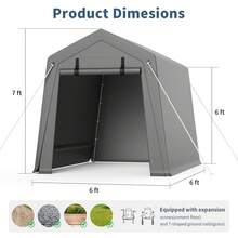 Carport Storage Shed, 6 X 8 Ft Portable Motorcycle Tent With Roll-Up Dual-Zipper Doors, Waterproof And UV-Resistant, Portable Garage For Motorcycle, Bike, And Outdoor Tools, Gray - Grey - View 6