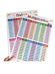 Tabliczka mnożenia i dzielenia A3, tabliczka mnożenia i dzielenia od 1 do 12, plakat do nauki matematyki dla dzieci, plakat edukacyjny do nauki matematyki, odpowiedni dla dzieci, tabliczka mnożenia i dzielenia, papierowa pomoc dydaktyczna, 29 x 42 cm, do dekoracji klasy, dla dzieci w wieku 3-6 lat