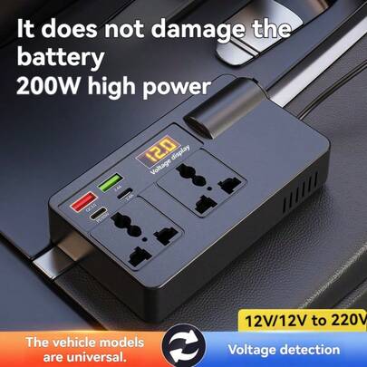 7-In-1 120W High Power Fast Charging USB PD Car Charger, Portable 3-Socket Replacement Splitter, Car Cigarette Lighter Splitter With Switch, LED Voltage Display, 12V/24V Plug, Charging Cable, Multifunctional Car Inverter