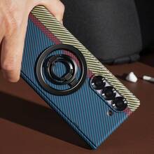 Hadaasi 1pc Multi-Color Water Transfer Carbon Fiber Texture Metal Magnetic Stand 360° Rotating Center Axis Hinge With Screen Tempered Glass Film Foldable Aramid Fiber Kevlar Texture Shell Film All-In-One Full Coverage Anti-Drop Protective Case Compatible With Galaxy Z Fold 8/Z Fold 8 Ultra/Z Fold 7/Z Fold 6/Z Fold 5/Z Fold 4/Z Fold 3 - Multicolor - View 7