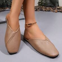 US Style Square Toe Slip-On Mules For Women, Summer 2025 New Retro Soft Flat Slip-On Slide Sandals, Casual & Comfortable - Light Brown - View 2