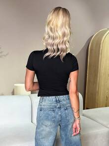 Manon Tanti 盖袖抓绒 T 恤休闲夏季春季度假基本款日常 - 黑色 - 查看 4