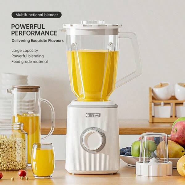 Feizsmile 1pc 300W Silent Juicer Blender Food Processor Juicer, Equipped With A 1.5L Glass, Plastic Cup And A Grinder Cup, Innovative And Modern Design, Three Speed Settings, Suitable For Making Milkshakes, Smoothies, Juices, Easy To Clean, A Must-Have For Casual Home Kitchens!