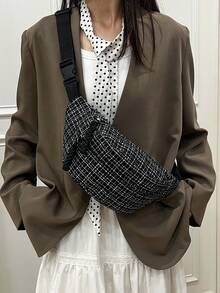 时尚豹纹尼龙面料运动休闲女士胸包，简约旅行街头风格 - 彩色 - 查看 5