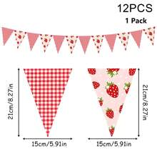1/2/4/6 包草莓三角旗横幅 - 预穿草莓双面纸三角旗，女士草莓派对装饰，浆果主题生日派对宝贝沐浴用品，夏季派对装饰 - 彩色 - 查看 2
